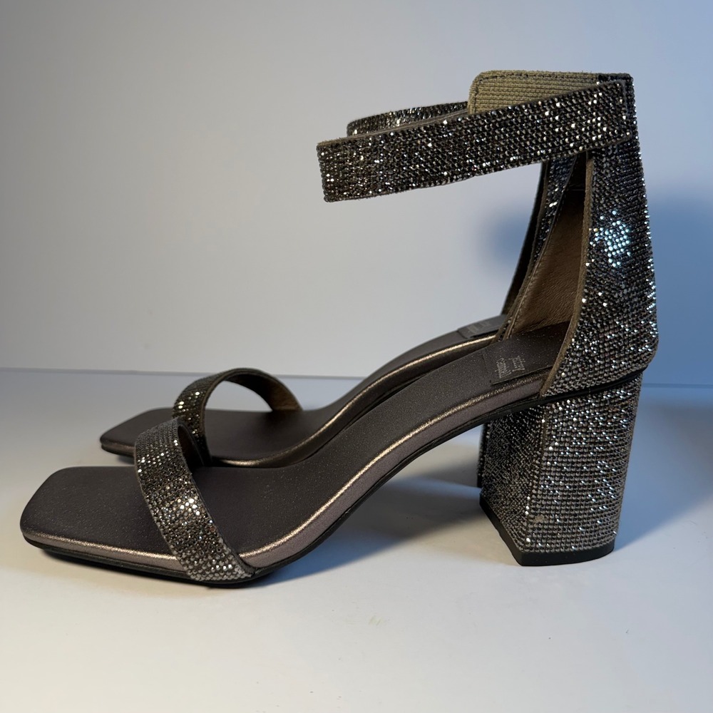 Jeffrey Campbell Klarissa Size 10 Pewter Rhinestone Heels Y2K Glam Party Shoes
